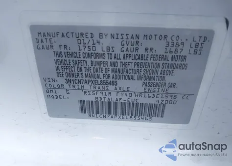 2014 Nissan Versa 1.6 S из США, поврежденный, VIN 3N1CN7APXEL855465